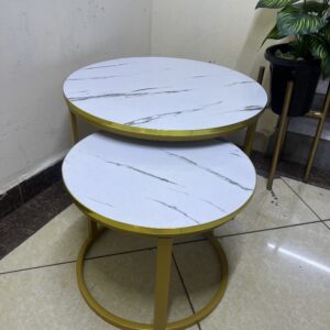 2 in 1 Nesting Table Wooden Marble Effect  Top Gold Stand Coffee Table