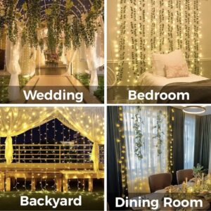 3M by 2M Curtain Lights with Hooks and Remote Control for Bedroom, 200 Led Hanging String Light Outdoor, Fairy Curtain Lights Indoor for Christmas, Dorm, Wall, Backdrop, Window, Wedding, Party, Birthday Decor, Warm White