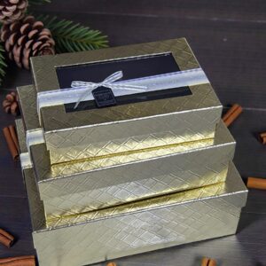 3 Piece Gift Box Rectangular with Window Gold Color Premium Quality Paper Perfect Packaging for Gifts Jewelry Christmas Birthdays Weddings Holidays Eco-Friendly Reusable Box
