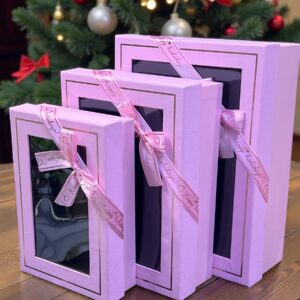 Gift Box Rectangular with Window Pink Color Premium Quality Paper Perfect Packaging for Gifts Jewelry Christmas Birthdays Weddings Holidays Eco-Friendly Reusable Box