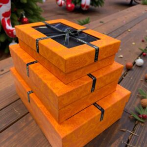 3 Pc Gift Boxes Rectangular with Window Orange Color Premium Quality Paper Perfect Packaging for Gifts Jewelry Christmas Birthdays Weddings Holidays Eco-Friendly Reusable Box