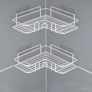 Kitchen / Bathroom White Metallic Corner Triangular  Bathroom Organizer, Corner shower caddy,stick by adhesive stickers