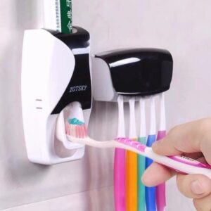 Black and White Toothpaste dispenser + 5pcs toothbrush holder