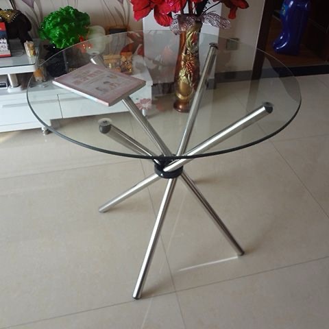 Round Clear Tempered Glass Dining Table with Silver Sturdy Stainless Steel Legs Fits 2-4 Chairs - Image 6