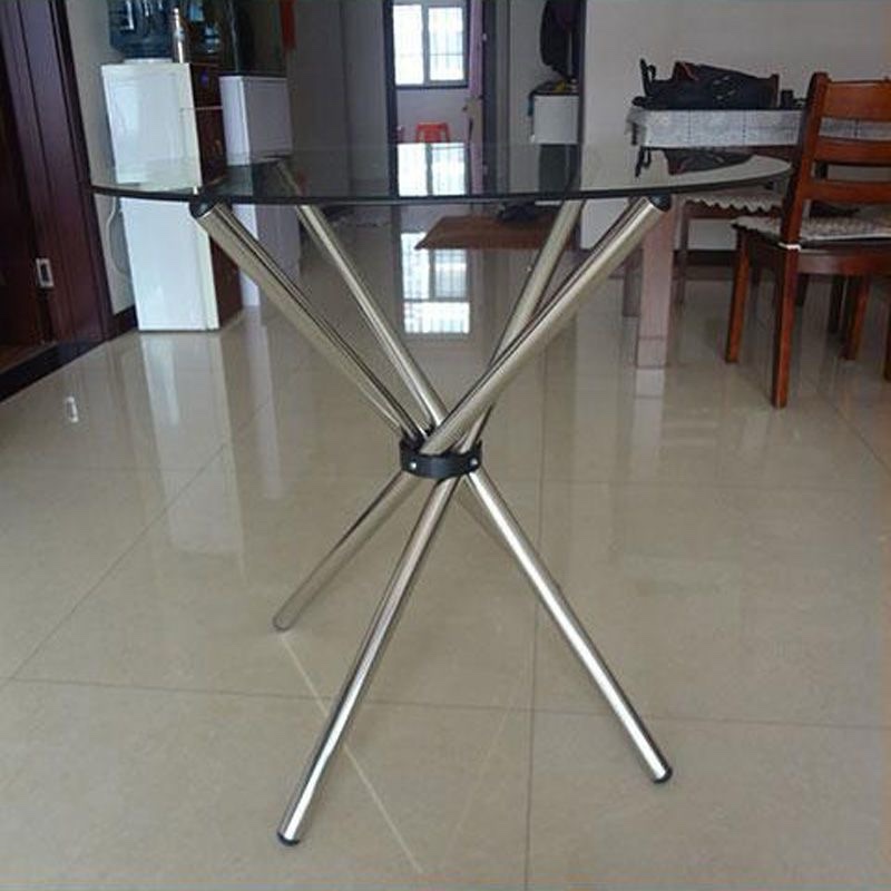 Round Clear Tempered Glass Dining Table with Silver Sturdy Stainless Steel Legs Fits 2-4 Chairs - Image 2