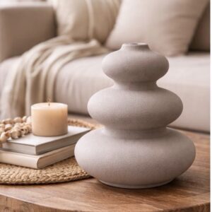 Stone Petal Vase Vase for Modern Home Decor, Flower Vases for Aesthetic Room Decor,Boho Decor Wedding Dinner Table Party Office Centerpiece Table Decorations Gray