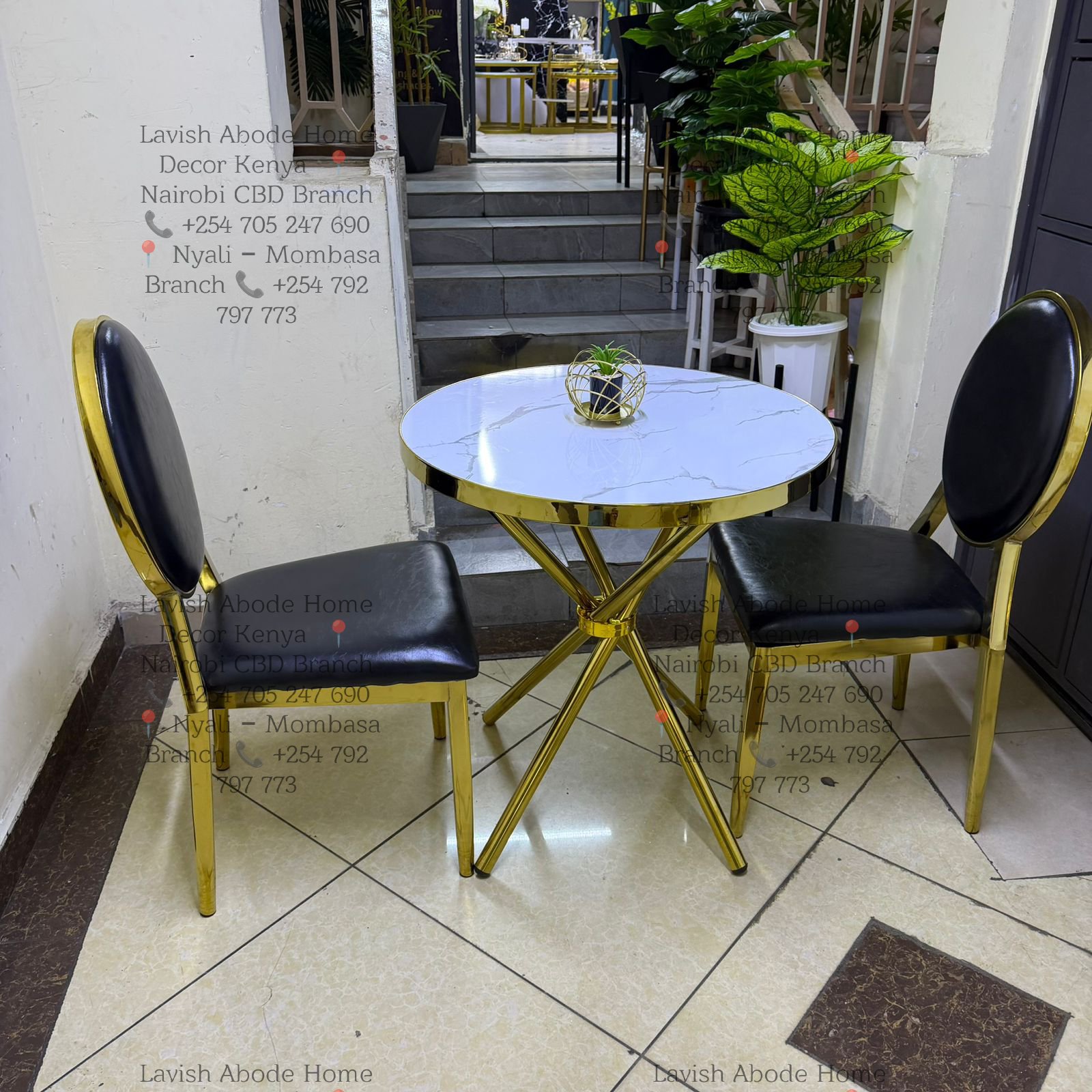 Dining Set Gold with Black Chairs (2) with a Round Marble Dining Table - Image 3