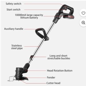 Cordless Electric lawn mower with foldable adjustable trimmer  Black