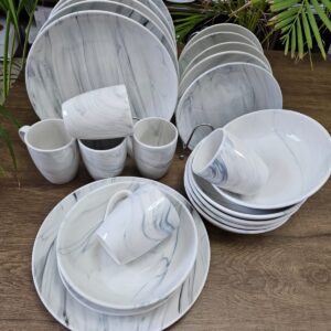 24 pc Ceramic Marble White dinner set