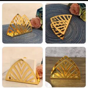 Dining Serviette holder Gold Metallic Napkin Holders, Golden Metal Napkin Holder, Table Napkin Organizer, Gold Napkin Holder Triangle Shape Vertical Type, Tissue Dispenser for Kitchen & Picnic Small 5.1 L X 1.6 W X 3.5 H