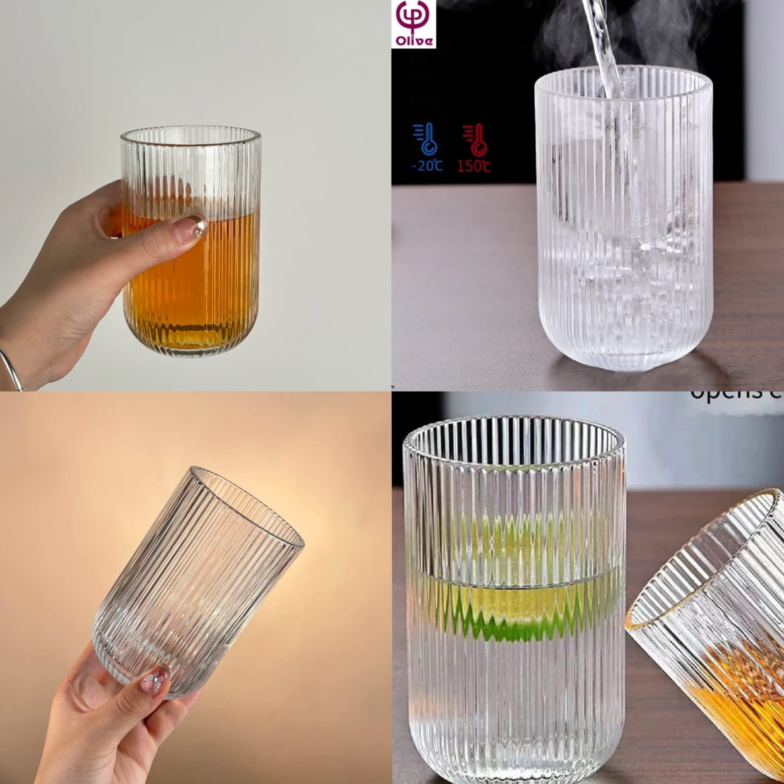 Ribbed drinking glass Elegant Water glasses