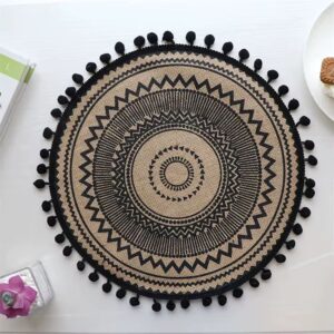 Boho Round Table Mat 6 pcs Set Black Placemat