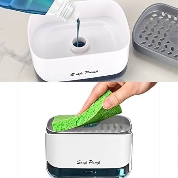Soap pump with sponge caddy detergent dispenser