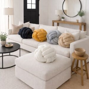 High quality Modern homes decorative knot ball pillow. Colour ; Black,white, grey, beige, burnt orange 30cm