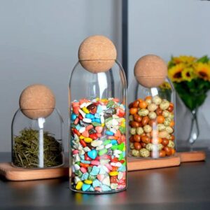 3 piece Open Ball Cork Transparent Jars with Bamboo Lids