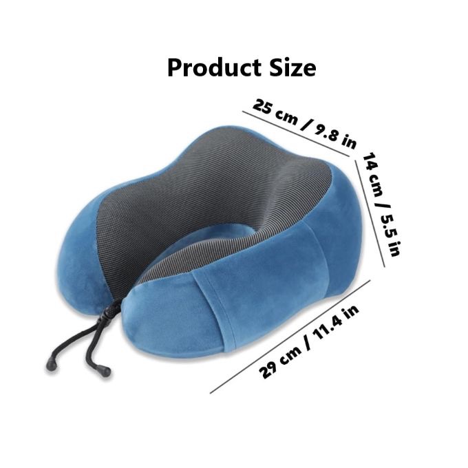 Ergonomic Neck Pillow Memory Foam Travel Compressable - Blue - Image 2