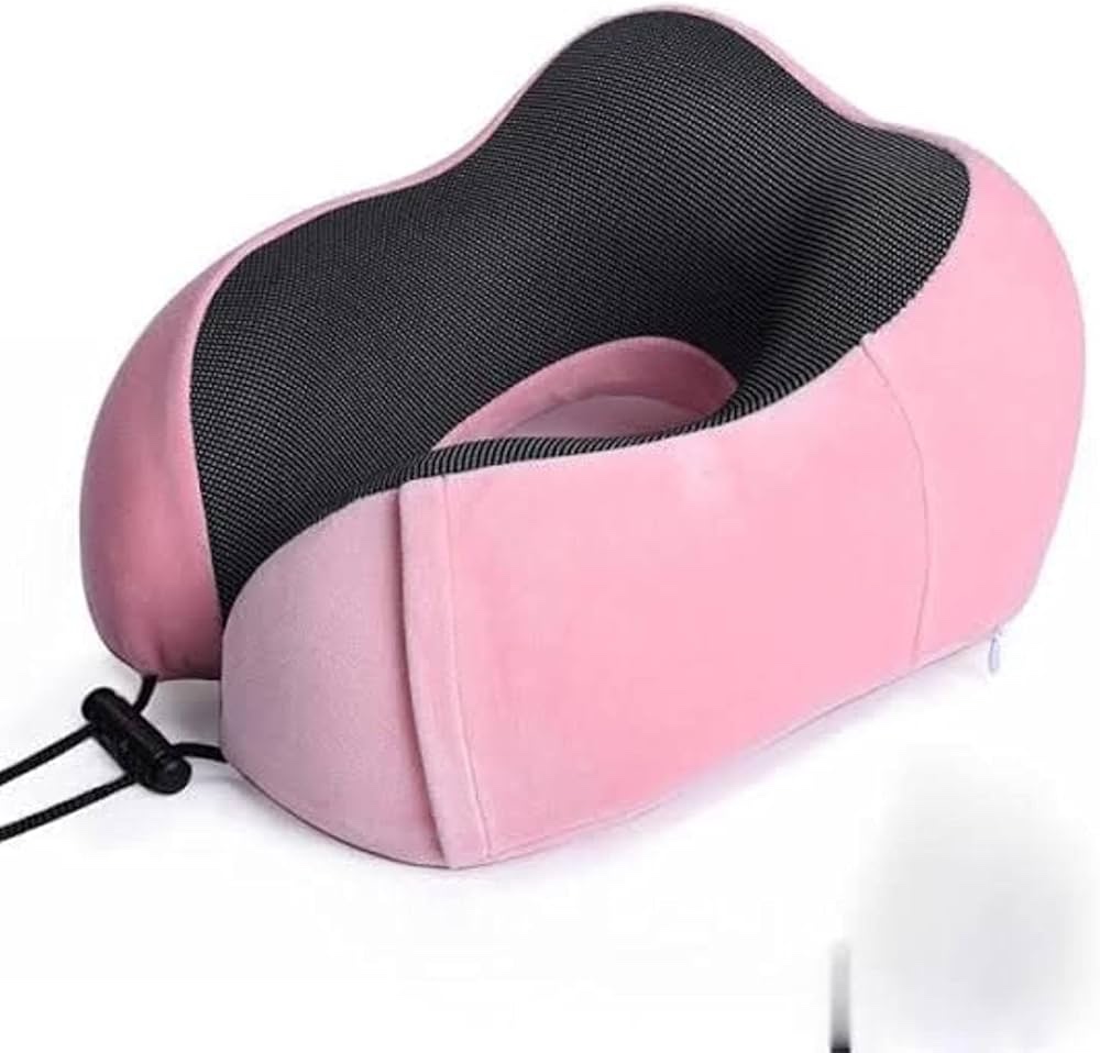 Ergonomic Neck Pillow Memory Foam Travel Compressable - Pink