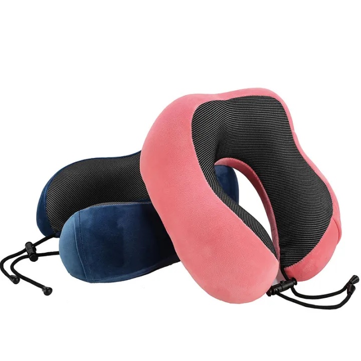 Ergonomic Neck Pillow Memory Foam Travel Compressable - Pink - Image 2