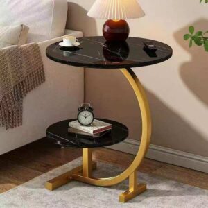 Marble Black 2-Tier Side Table – Modern Living Room Accent | Luxury Furniture Kenya