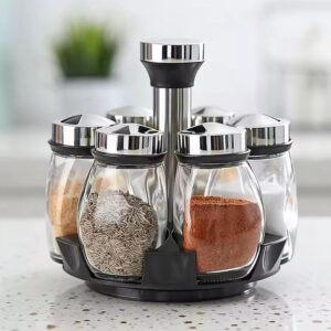 7-in-1 Rotating Spice Jar Set – Glass & Silver | Kitchen Storage Kenya