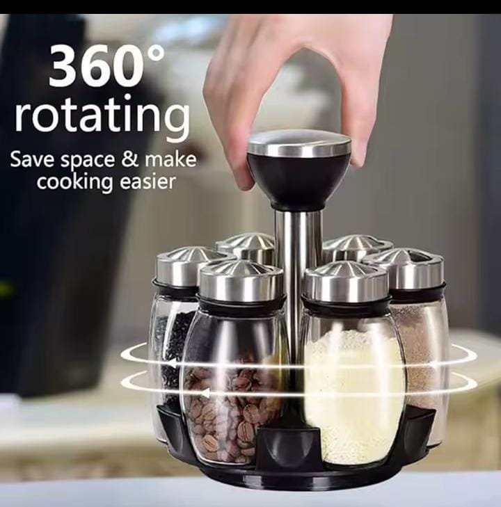 7-in-1 Rotating Spice Jar Set – Glass & Silver | Kitchen Storage Kenya - Image 3