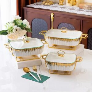 3-Piece Ceramic Chafing Dish Set – White & Gold Food Warmers | Dining & Serving Kenya