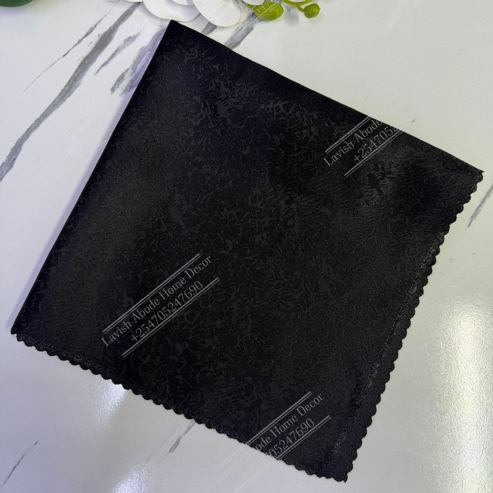 Black Damask Cloth Dining Napkins 20×20 – Reusable & Washable | Table Decor Kenya Flower Design - Image 2