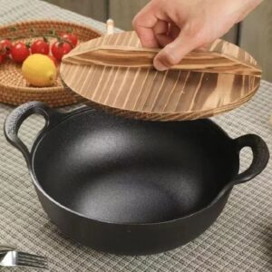 Pre-Seasoned Cast Iron Wok 30cm with Wooden Lid – Flat Bottom | Kitchen Cookware Kenya