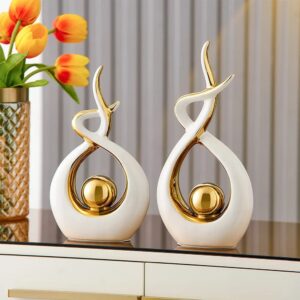 Abstract Art Ceramic Statue White Gold – Modern Decorative Sculpture | Luxury Home Decor Kenya