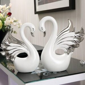 2-Piece Ceramic Swan Figurine Set – White & Silver| Luxury Home Decor Kenya