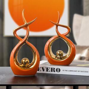 Orange Abstract Art Ceramic Statue with Gold Details – Modern Decorative Sculpture | Luxury Home Decor Kenya