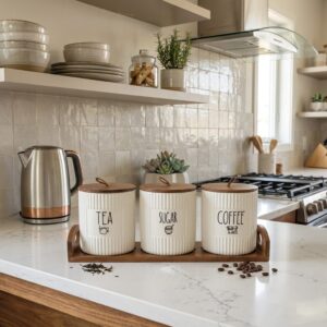 Luxury 4-Piece Ceramic Canister Set with Tray – Airtight Storage | Kitchen Organization Kenya