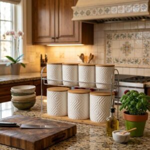 Luxury 8-Piece Ceramic Canister Set with Tray – Airtight Storage | Kitchen Organization Kenya