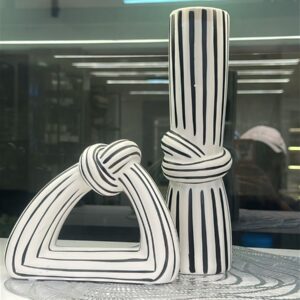 Monochrome Knot Ceramic Vase – Modern Striped Decor | Luxury Home Decor Kenya