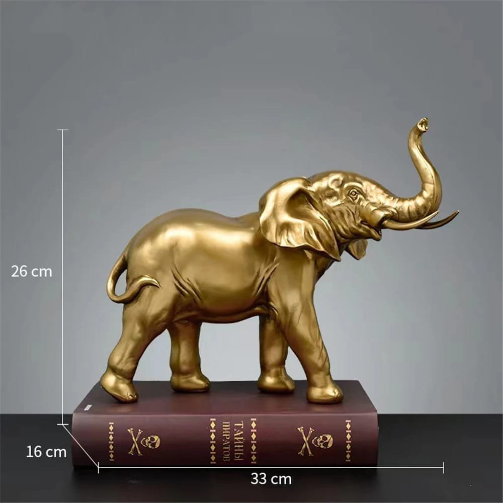 Golden Elephant Figurine with Raised Trunk – Lucky Decor Accent | Luxury Home Decor Kenya