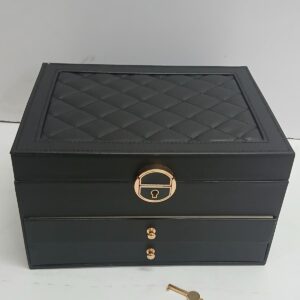 Black Leather Jewelry Storage Box – 3-Layer Organizer | Luxury Accessories Storage Kenya