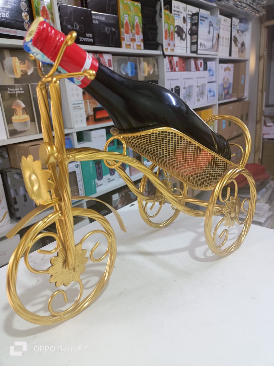 Vintage Gold Tricycle Wine Holder – Metal Bottle Display Rack | Home Decor Kenya - Image 2