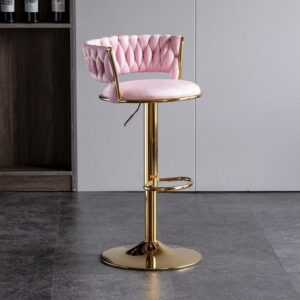 360 Swivel Baby Pink Barstool- Adjustable Counter Height Chairs with Footrest for Breakfast Bar, Counter, Kitchen and Dining