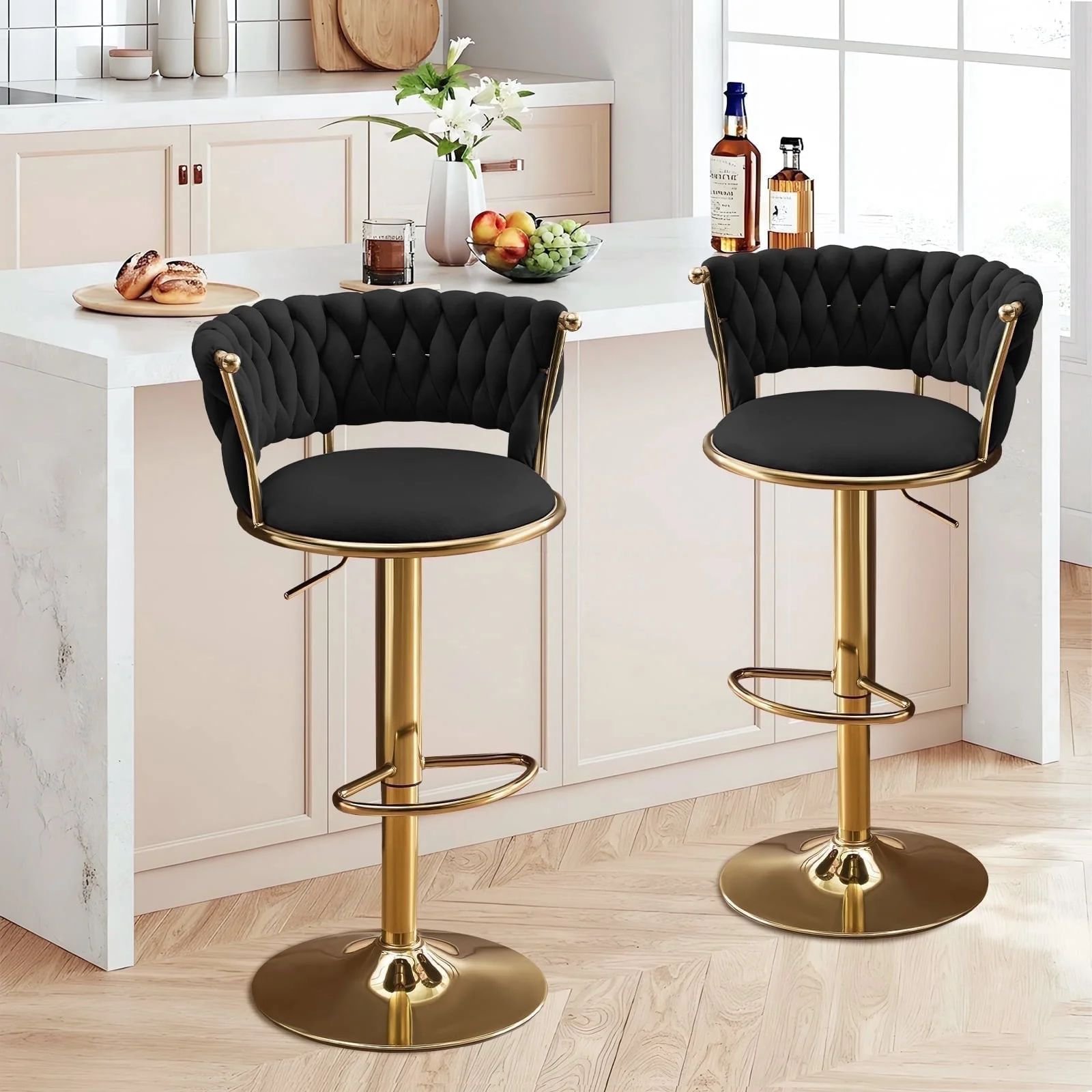 360° Swivel Black Bar Stool – Adjustable Counter Chair with Footrest | Modern Furniture Kenya - Image 5