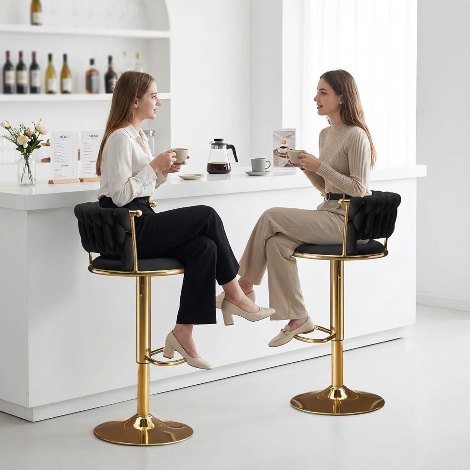 360° Swivel Black Bar Stool – Adjustable Counter Chair with Footrest | Modern Furniture Kenya - Image 6