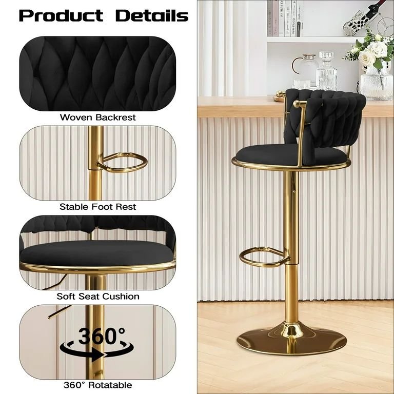 360° Swivel Black Bar Stool – Adjustable Counter Chair with Footrest | Modern Furniture Kenya