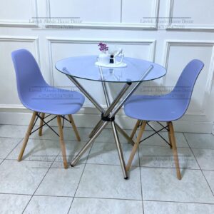 Round Clear Glass Dining Table with 2 Grey Eames Chairs – Modern Minimalist Furniture Set | Home & Dining Kenya