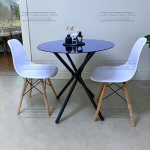 Round Black Glass Dining Table with 2 White Eames Chairs – Modern Minimalist Furniture Set | Home & Dining Kenya