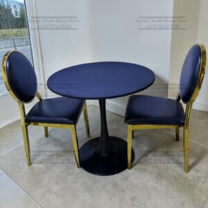 Round Black Wooden Tulip Table with 2 Black Leather Chairs (Gold Legs) – Modern Dining Set | Home Furniture Kenya
