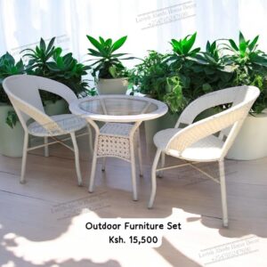 Off White Rattan Balcony Furniture Set – Outdoor Table & 2 Chairs | Patio Furniture Kenya