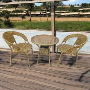 Black & Gold Rattan Balcony Furniture Set – Outdoor Table & 2 Chairs | Patio Furniture Kenya
