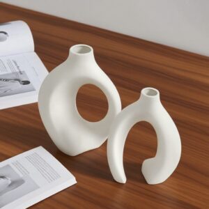White Interlocking Abstract Vase Set (2pcs) – Modern Sculptural Flower Vases | Home Decor Kenya
