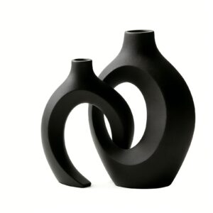 Black Interlocking Abstract Vase Set (2pcs) – Modern Sculptural Flower Vases | Home Decor Kenya