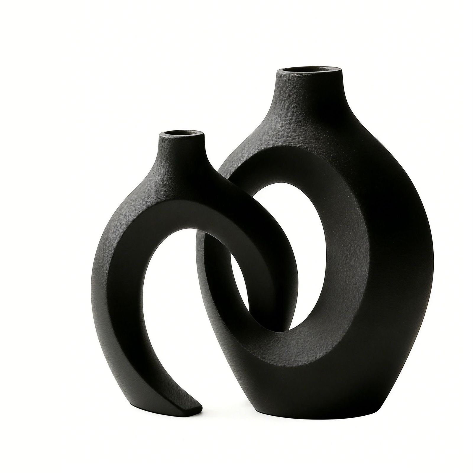 Black Interlocking Abstract Vase Set (2pcs) – Modern Sculptural Flower Vases | Home Decor Kenya