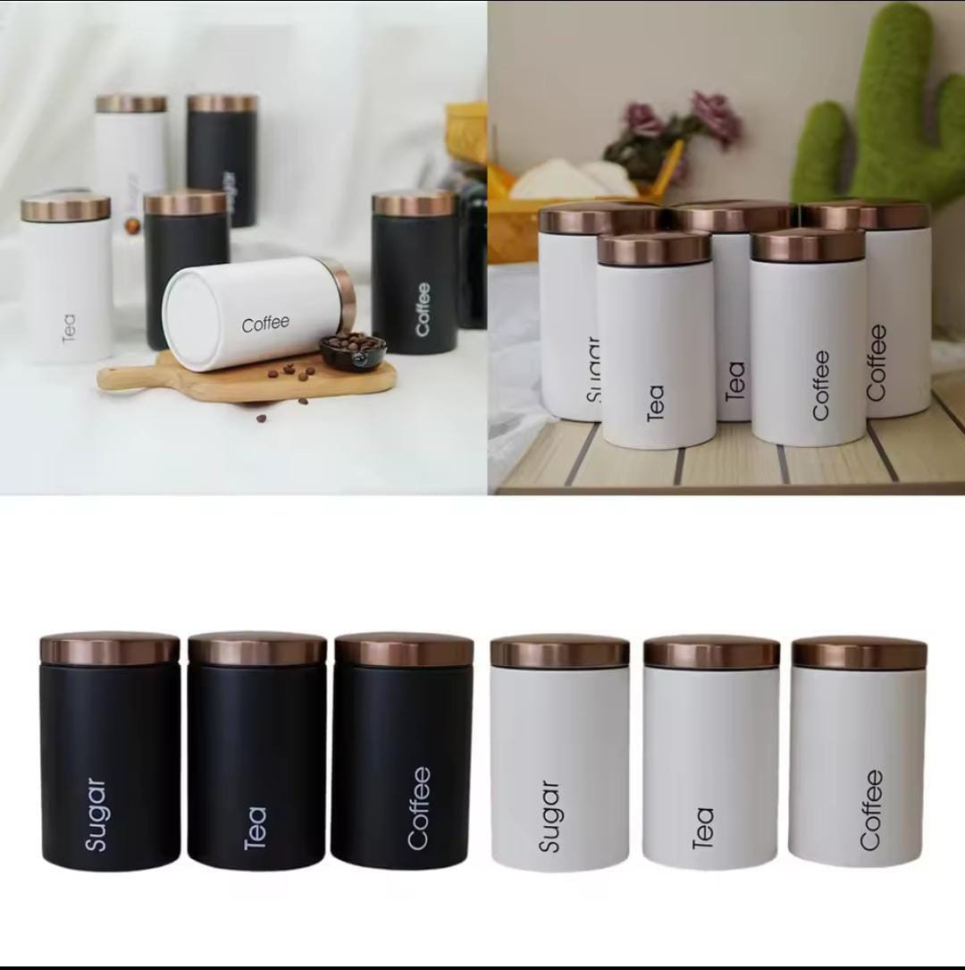 3-Piece Sugar, Tea & Coffee Canister Set – Metal Kitchen Storage | Home Essentials Kenya - Image 3